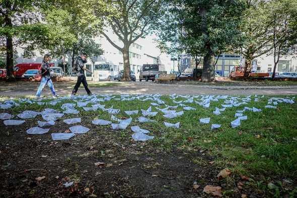 Political flyers in one of the city's partks, shortly before an election