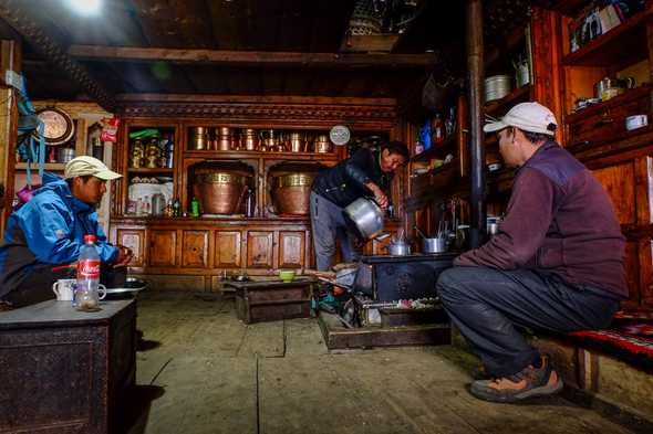 Cooking dinner. Tsum Valley, Nepal