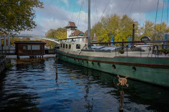 One of the boats moored along the Spree