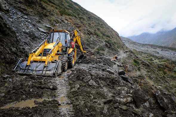 Construction work on the new road. Tsum Valley, Nepal